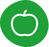 Das Bild zeigt ein weißes Apfel-Symbol auf einem grünen Hintergrund. 