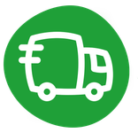 KI generiert: Das Bild zeigt ein einfaches Icon eines Lieferwagens in Weiß auf grünem Hintergrund. Das Symbol vermittelt den Eindruck von Bewegung oder Lieferung.