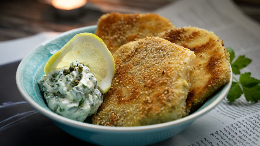 Rezeptbild für Sellerieschnitzel mit Kräuterdip