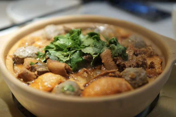 KI generiert: Ein herzhaftes Gericht in einem Topf mit Fleisch, Gemüse und Kräutern.