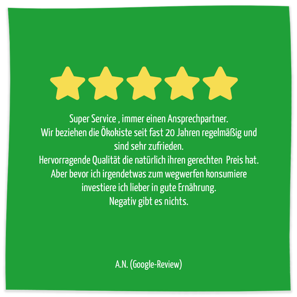 KI generiert: Fünf Sterne Bewertungstext: "Super Service, immer einen Ansprechpartner..." von A.N. (Google-Review).